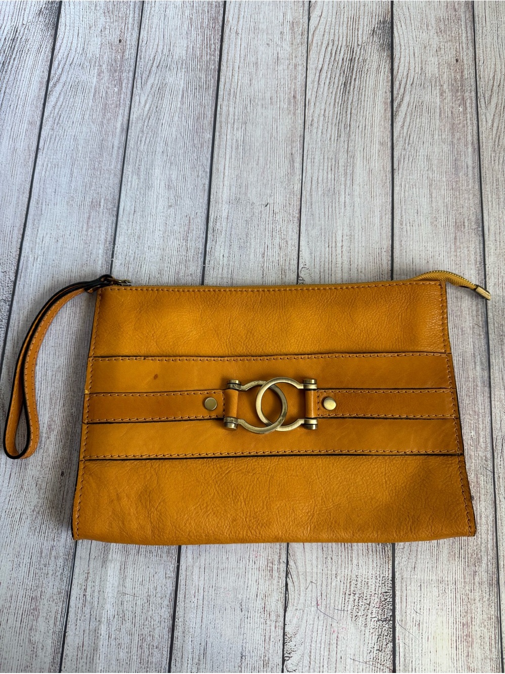 Pratesi Firenze Mustard Yellow Italian Leather Clutch Bag